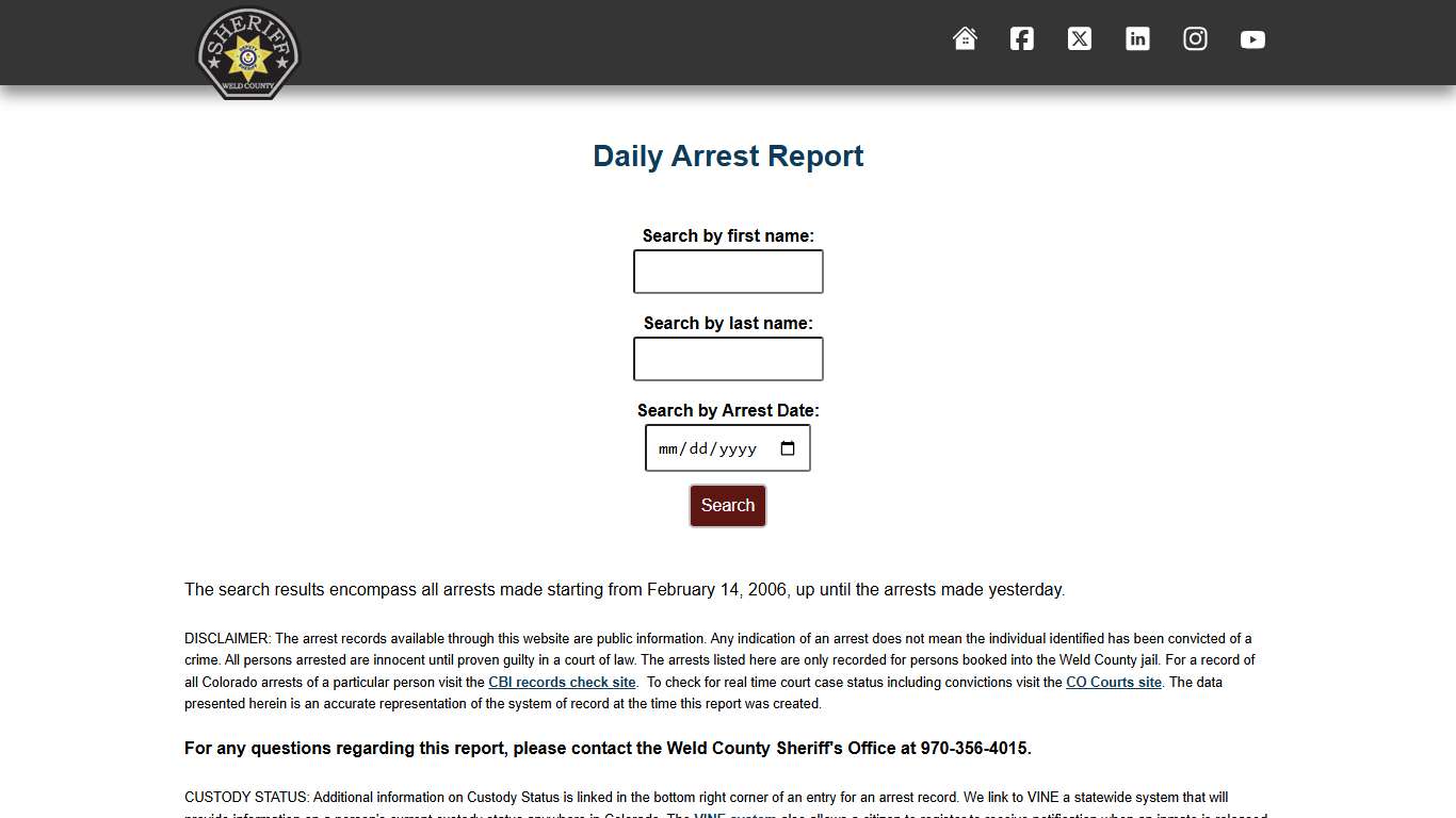Weld County: Sheriffs Office Arrested Report
